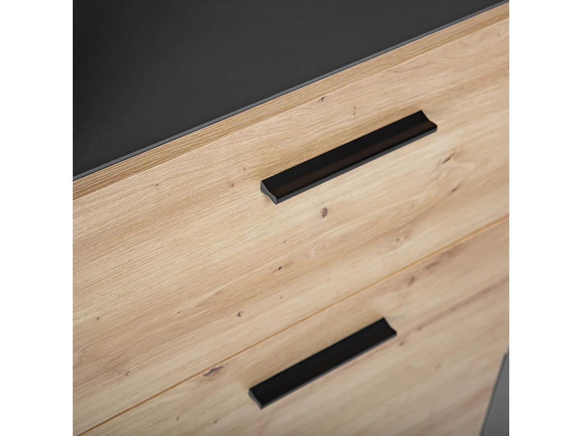 OCTOBER - Etagère 3 Niches 3 Tiroirs Gris et Effet Bois