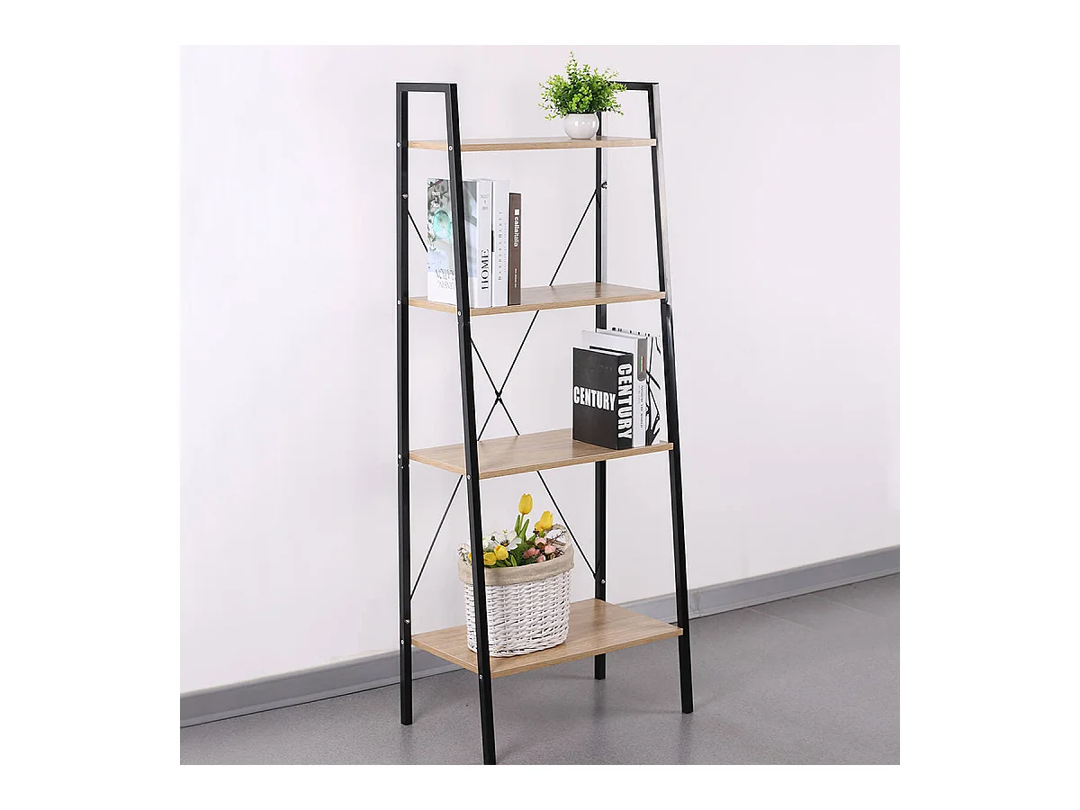 DARA - Etagère 4 Plateaux Métal et Aspect Bois