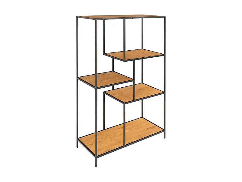 VOLLRAD - Etagère Multi-Rangement Acier Noir et Bois Naturel