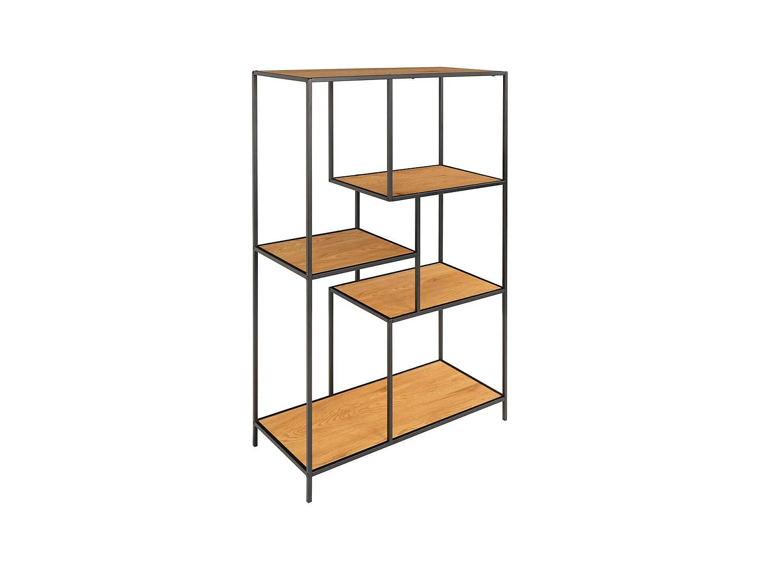 VOLLRAD - Etagère Multi-Rangement Acier Noir et Bois Naturel
