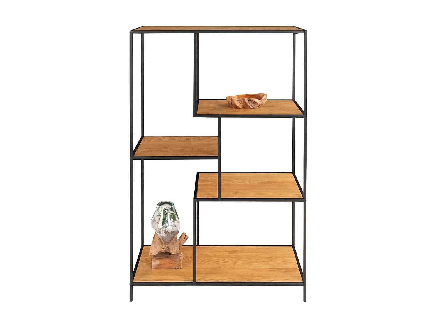 VOLLRAD - Etagère Multi-Rangement Acier Noir et Bois Naturel