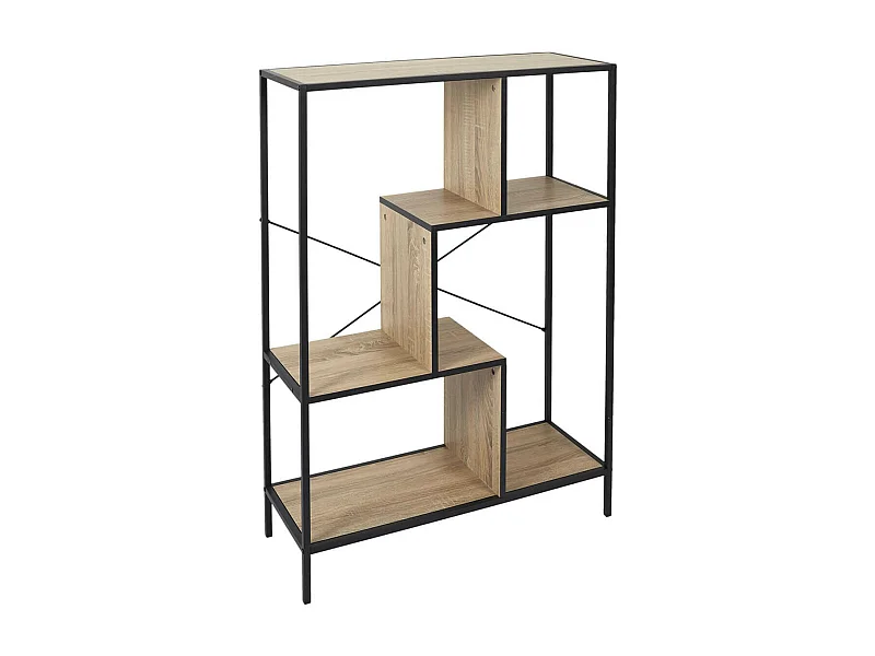 ENDIS - Etagère 4 Niveaux Aspect Bois et Métal Noir