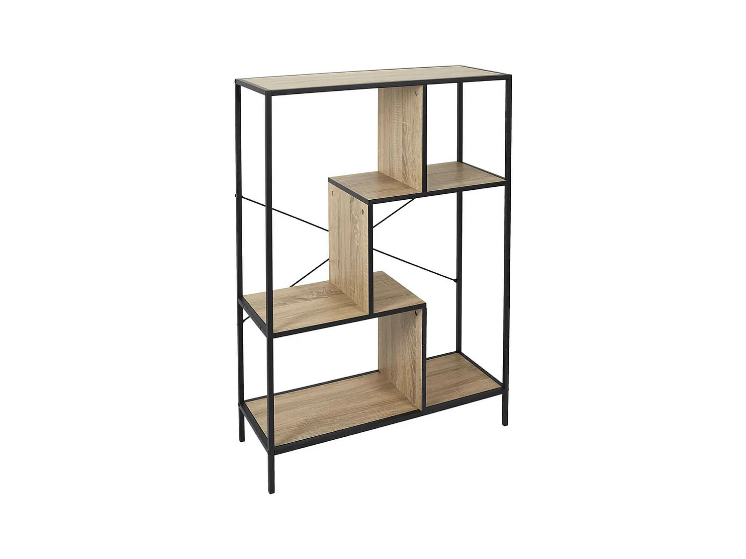 ENDIS - Etagère 4 Niveaux Aspect Bois et Métal Noir