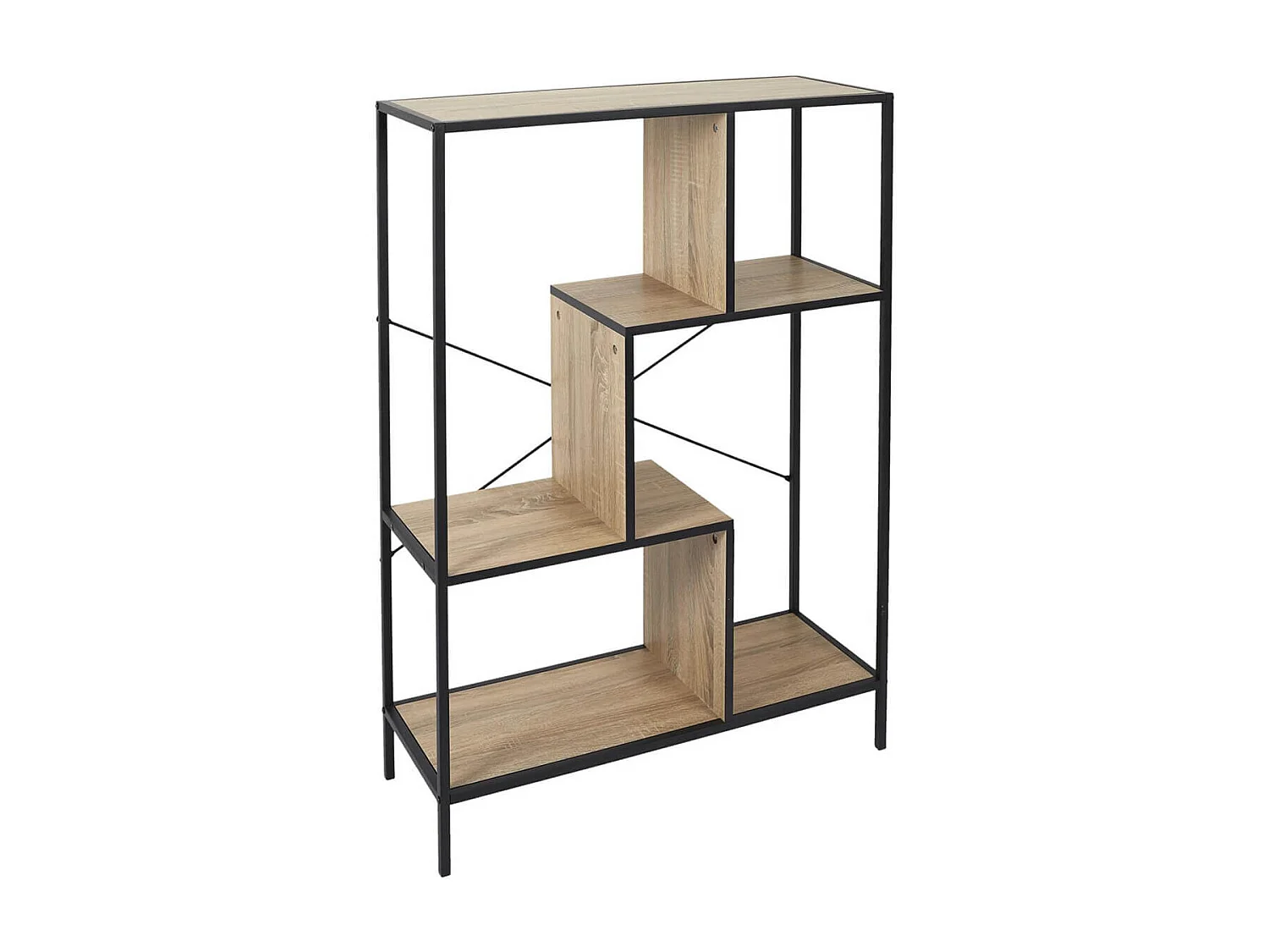 ENDIS - Etagère 4 Niveaux Aspect Bois et Métal Noir