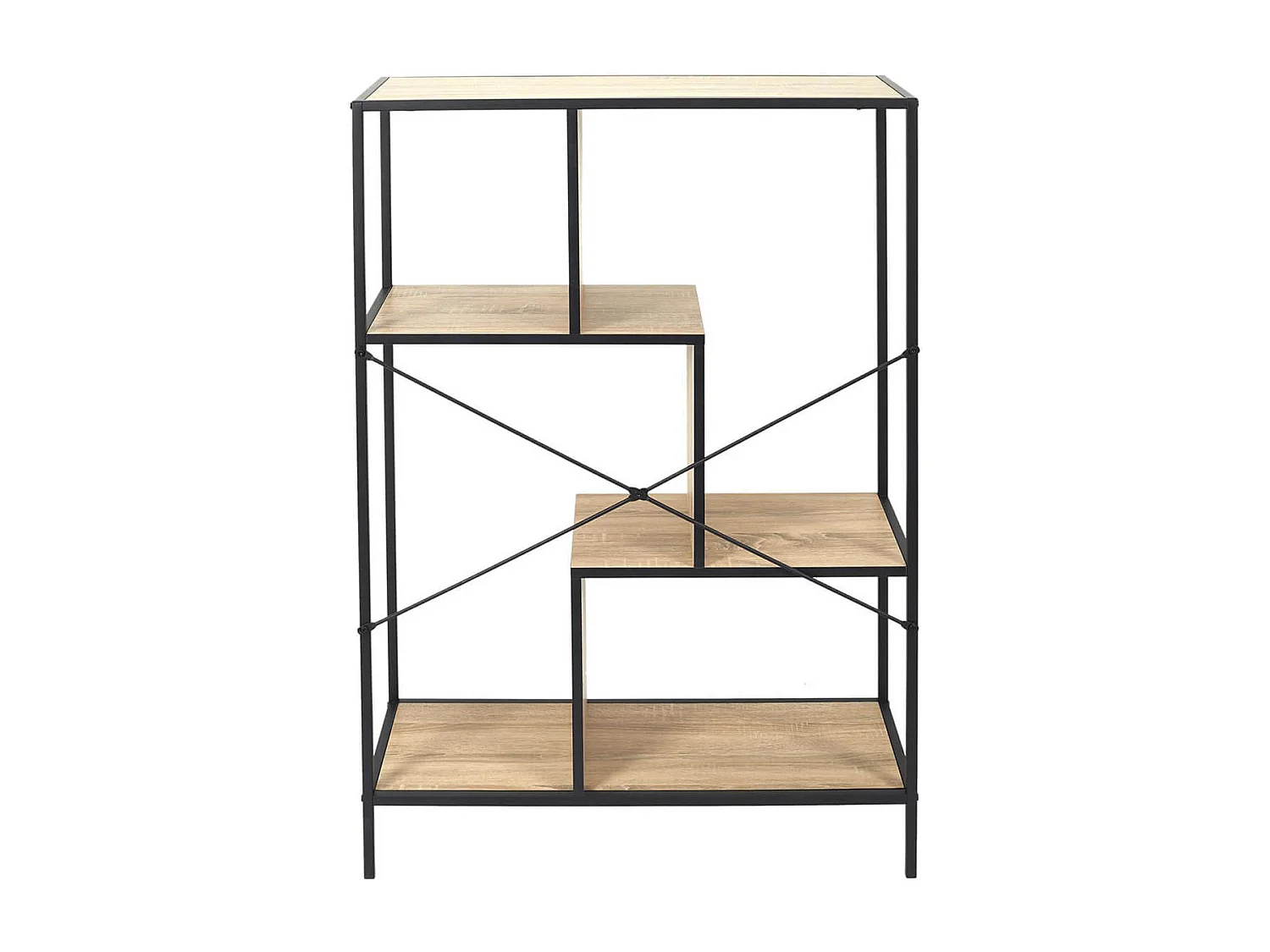 ENDIS - Etagère 4 Niveaux Aspect Bois et Métal Noir