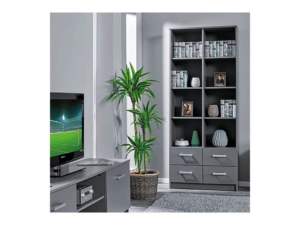 ZEINE - Etagère 8 Niches 4 Tiroirs Coloris Gris Graphite