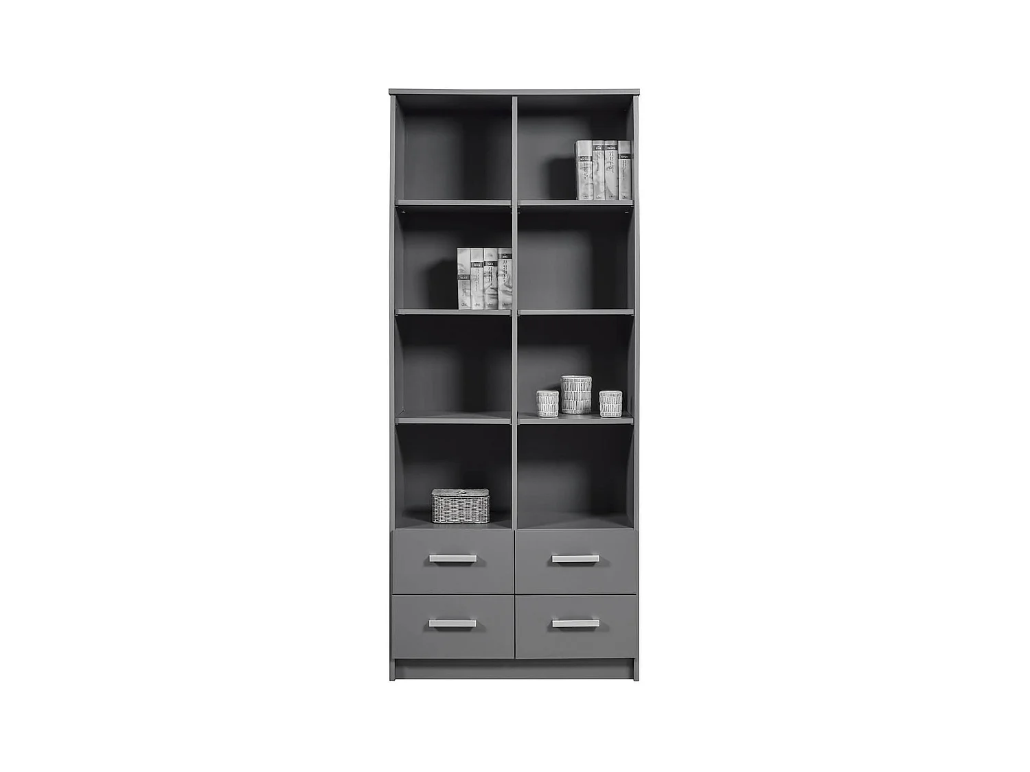 ZEINE - Etagère 8 Niches 4 Tiroirs Coloris Gris Graphite