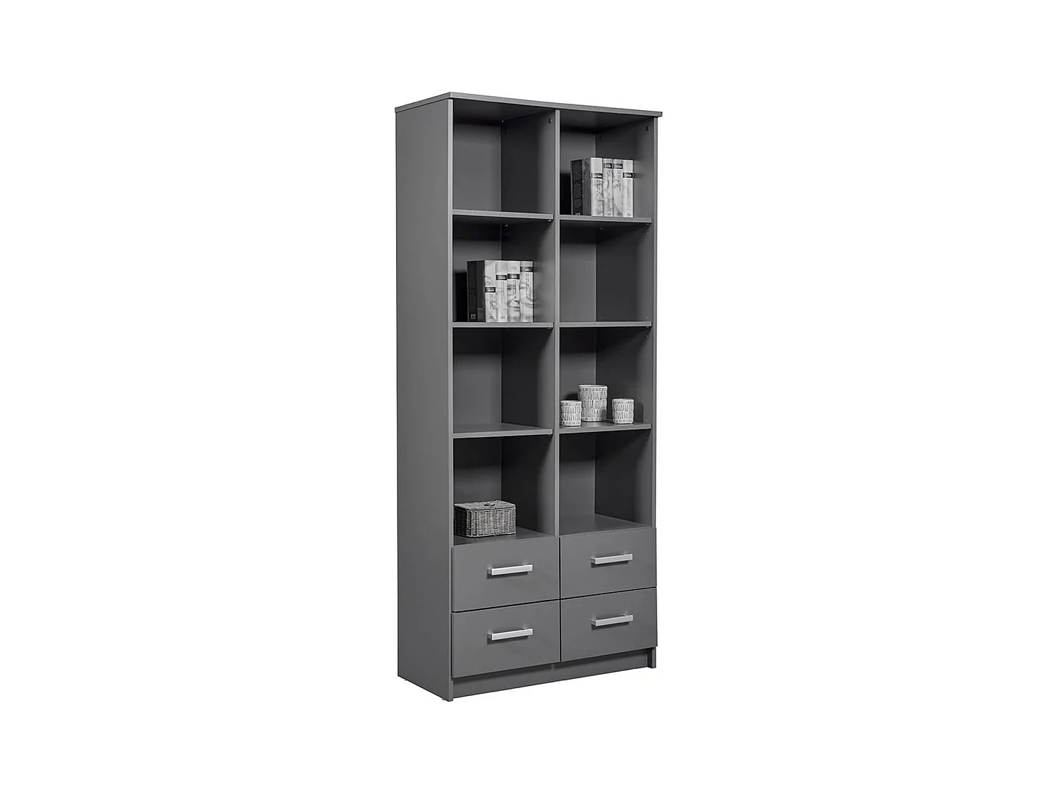 ZEINE - Etagère 8 Niches 4 Tiroirs Coloris Gris Graphite