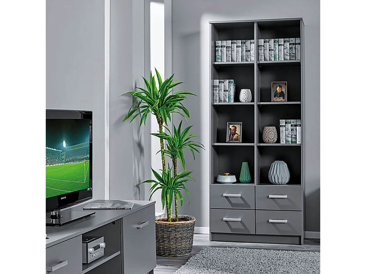 ZEINE - Etagère 8 Niches 4 Tiroirs Coloris Gris Graphite