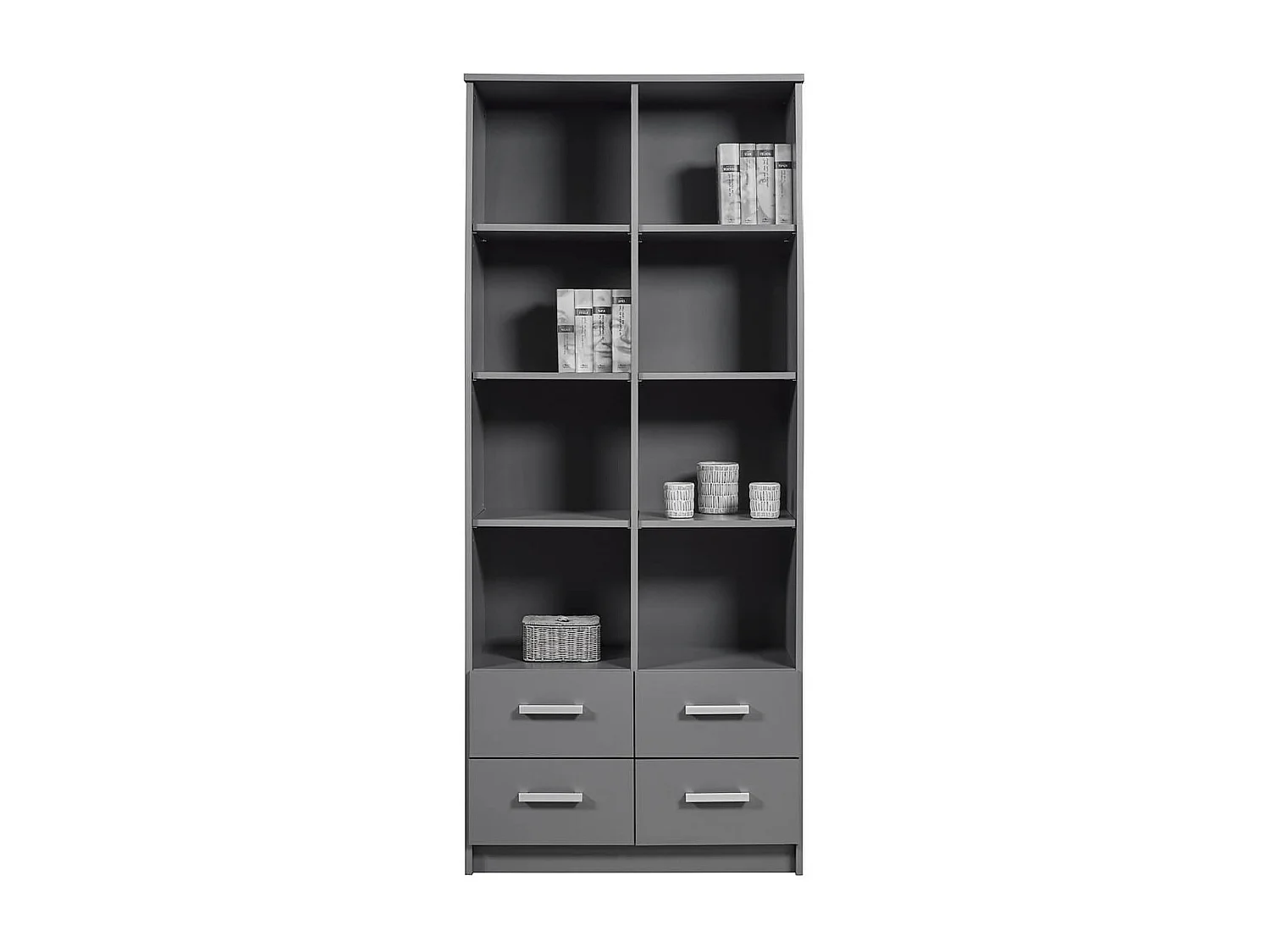 ZEINE - Etagère 8 Niches 4 Tiroirs Coloris Gris Graphite