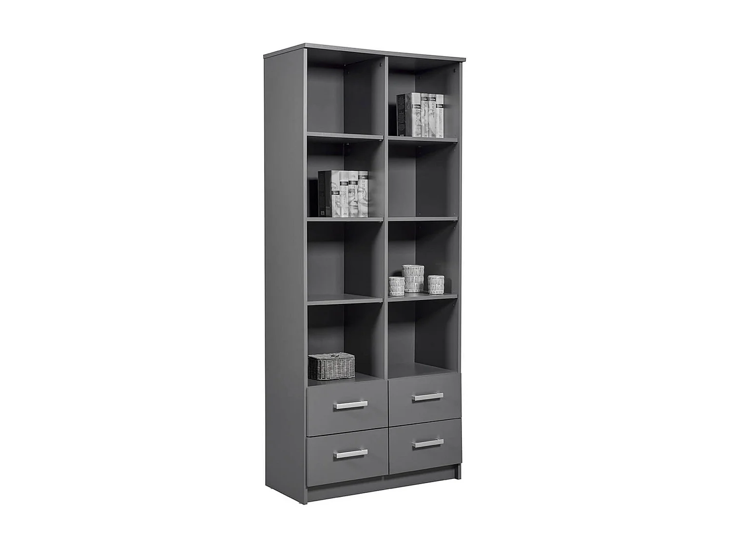 ZEINE - Etagère 8 Niches 4 Tiroirs Coloris Gris Graphite