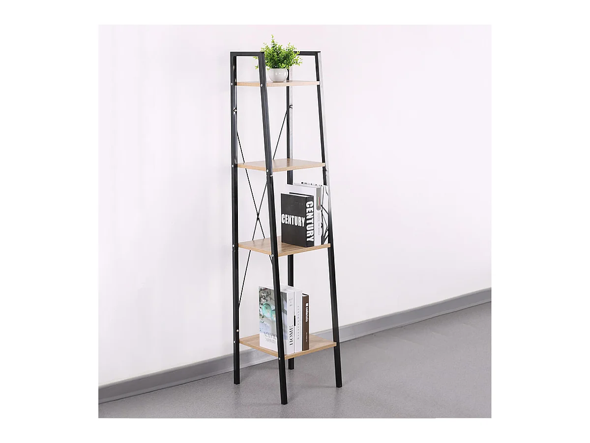 DARA - Etagère Simple 4 Plateaux Métal et Aspect Bois