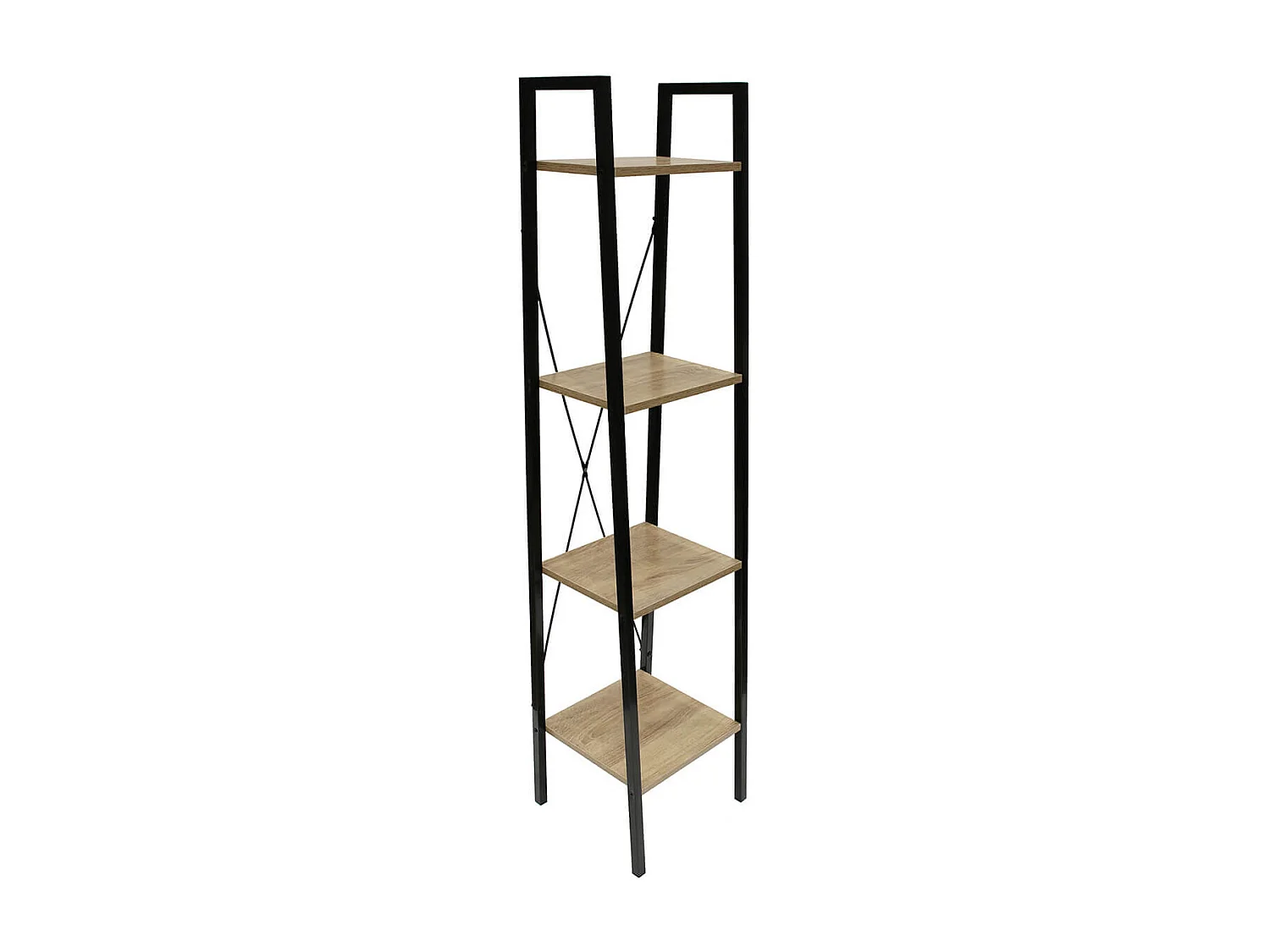 DARA - Etagère Simple 4 Plateaux Métal et Aspect Bois