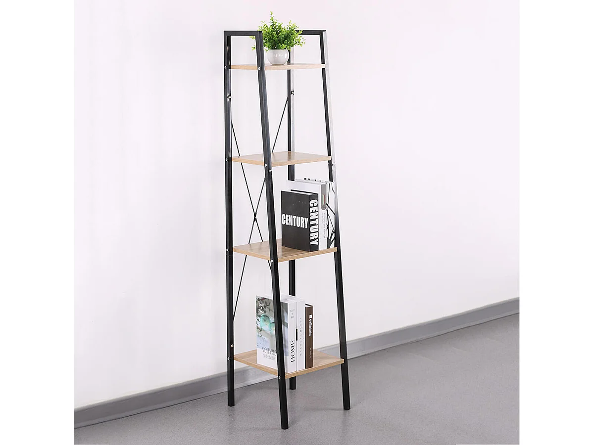 DARA - Etagère Simple 4 Plateaux Métal et Aspect Bois