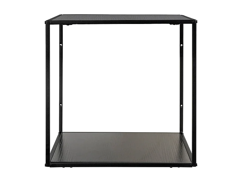 SLIMA - Etagère Murale 2 Plateaux Acier Noir et Aspect Bois