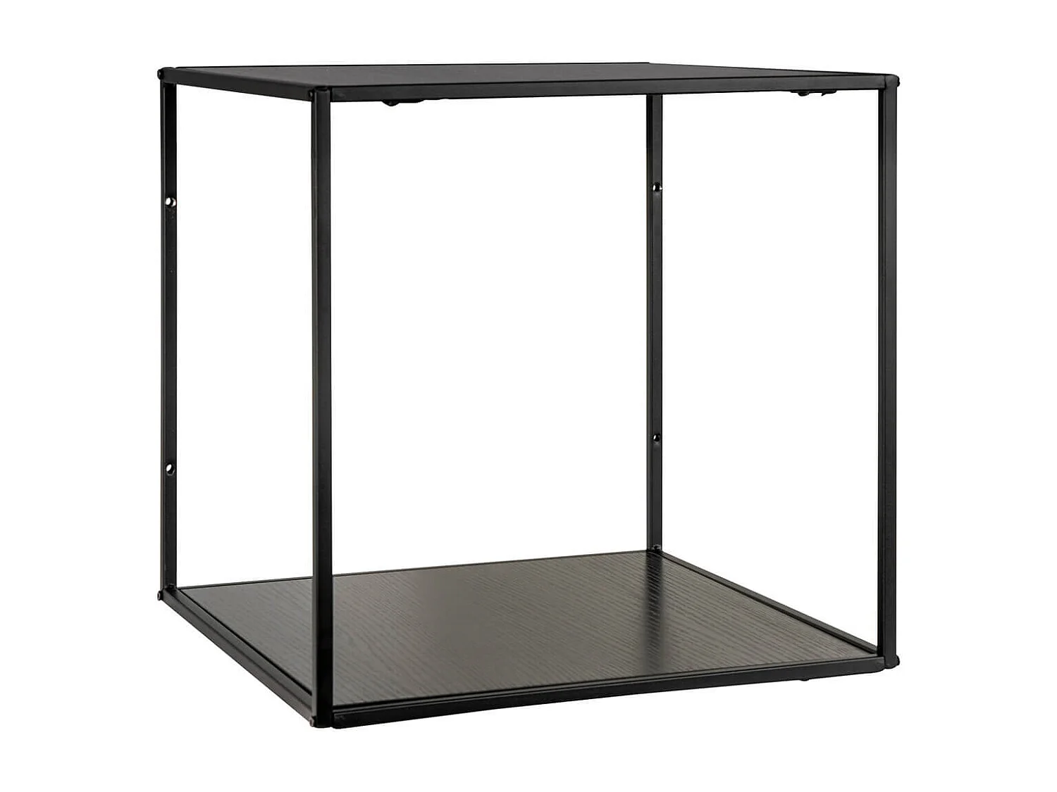 SLIMA - Etagère Murale 2 Plateaux Acier Noir et Aspect Bois