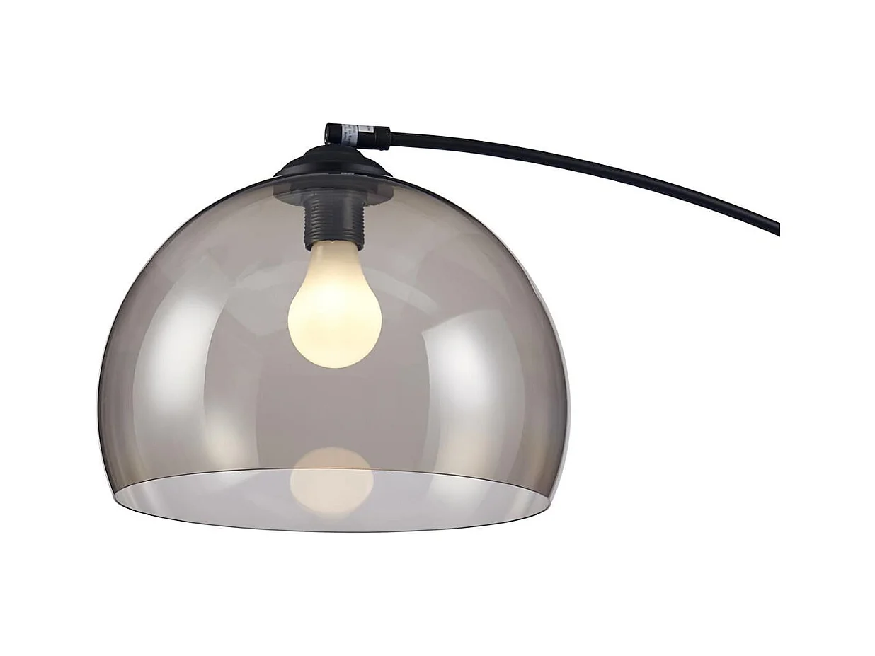 ARCHIE - Lampadaire Arc en Métal Noir Abat-Jour Acrylique Fumé Violet