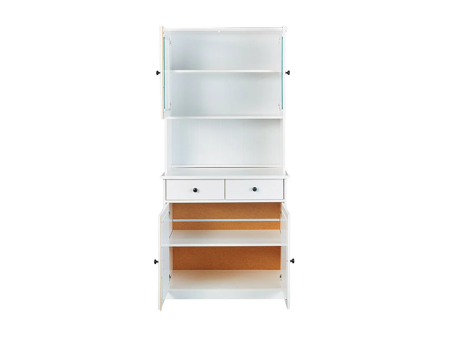 BIDART - Buffet Vaisselier 4 Portes 2 Tiroirs Bois Massif Vernis Blanc