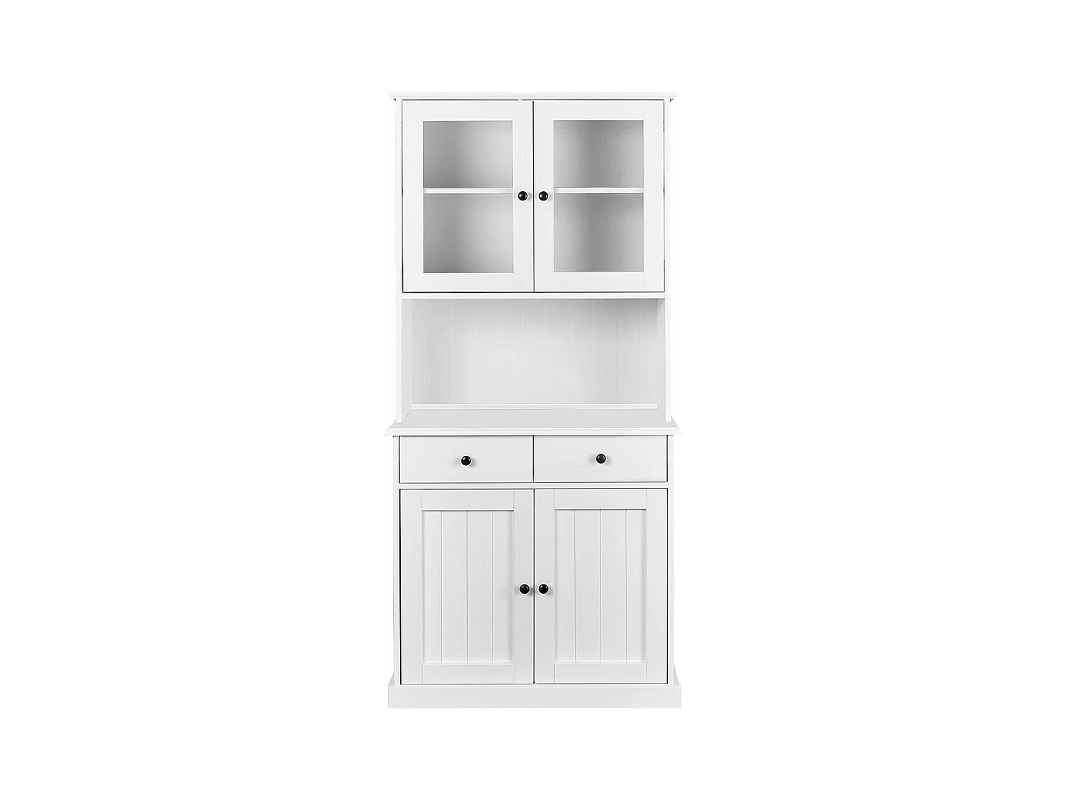 BIDART - Buffet Vaisselier 4 Portes 2 Tiroirs Bois Massif Vernis Blanc
