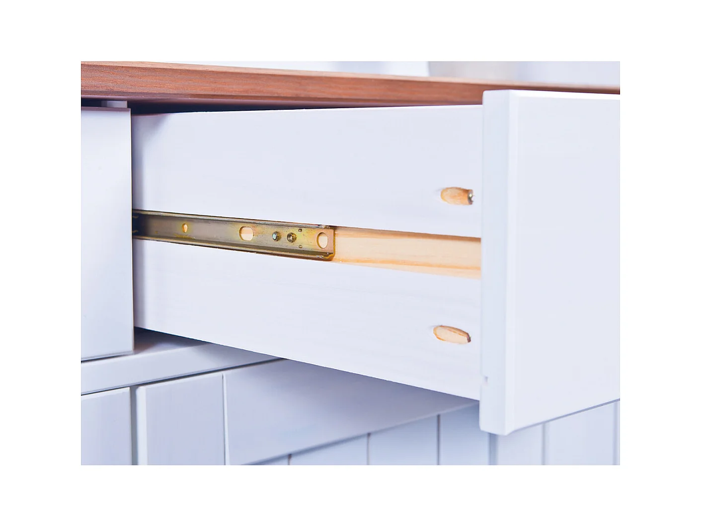 SOCOA - Buffet Vaisselier 5 Portes 6 Tiroirs Bois Massif Vernis Sepia et Blanc