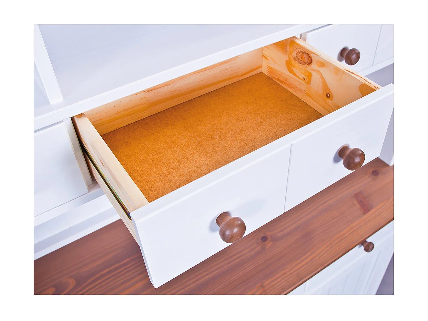 SOCOA - Buffet Vaisselier 5 Portes 6 Tiroirs Bois Massif Vernis Sepia et Blanc