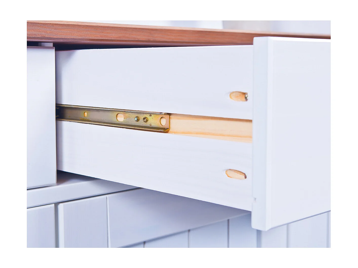 SOCOA - Buffet Vaisselier 5 Portes 6 Tiroirs Bois Massif Vernis Sepia et Blanc