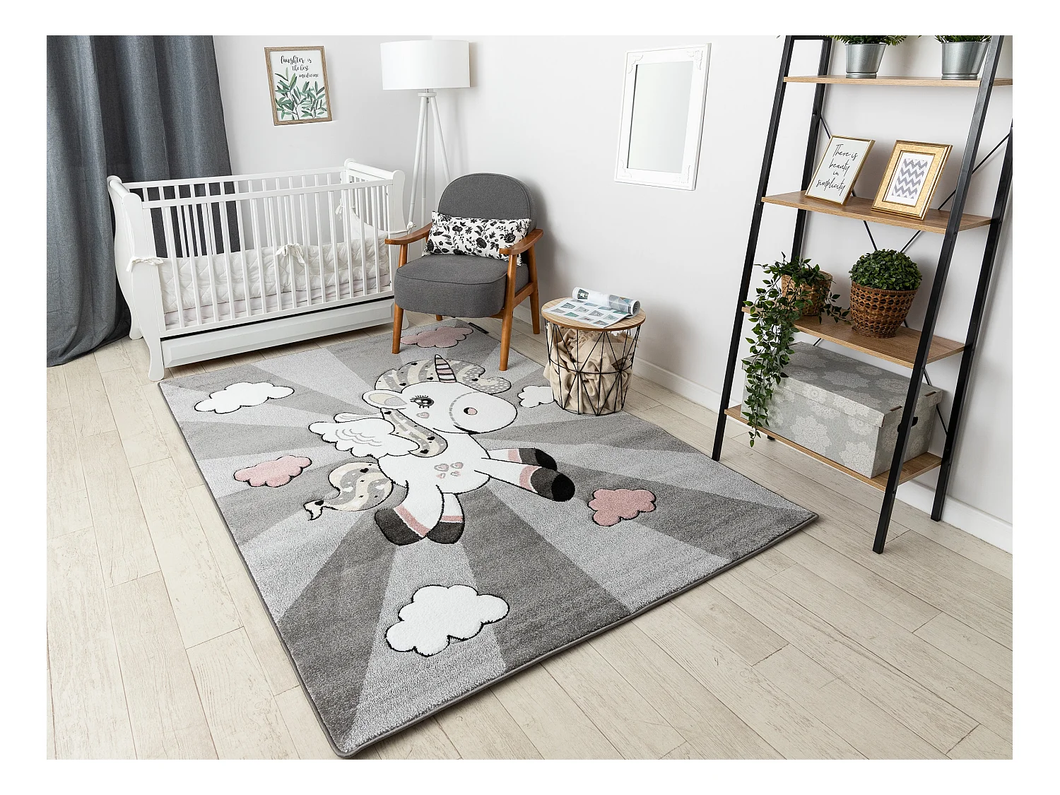 Kinderteppich PETIT UNICORN EINHORN grau 120x170 cm