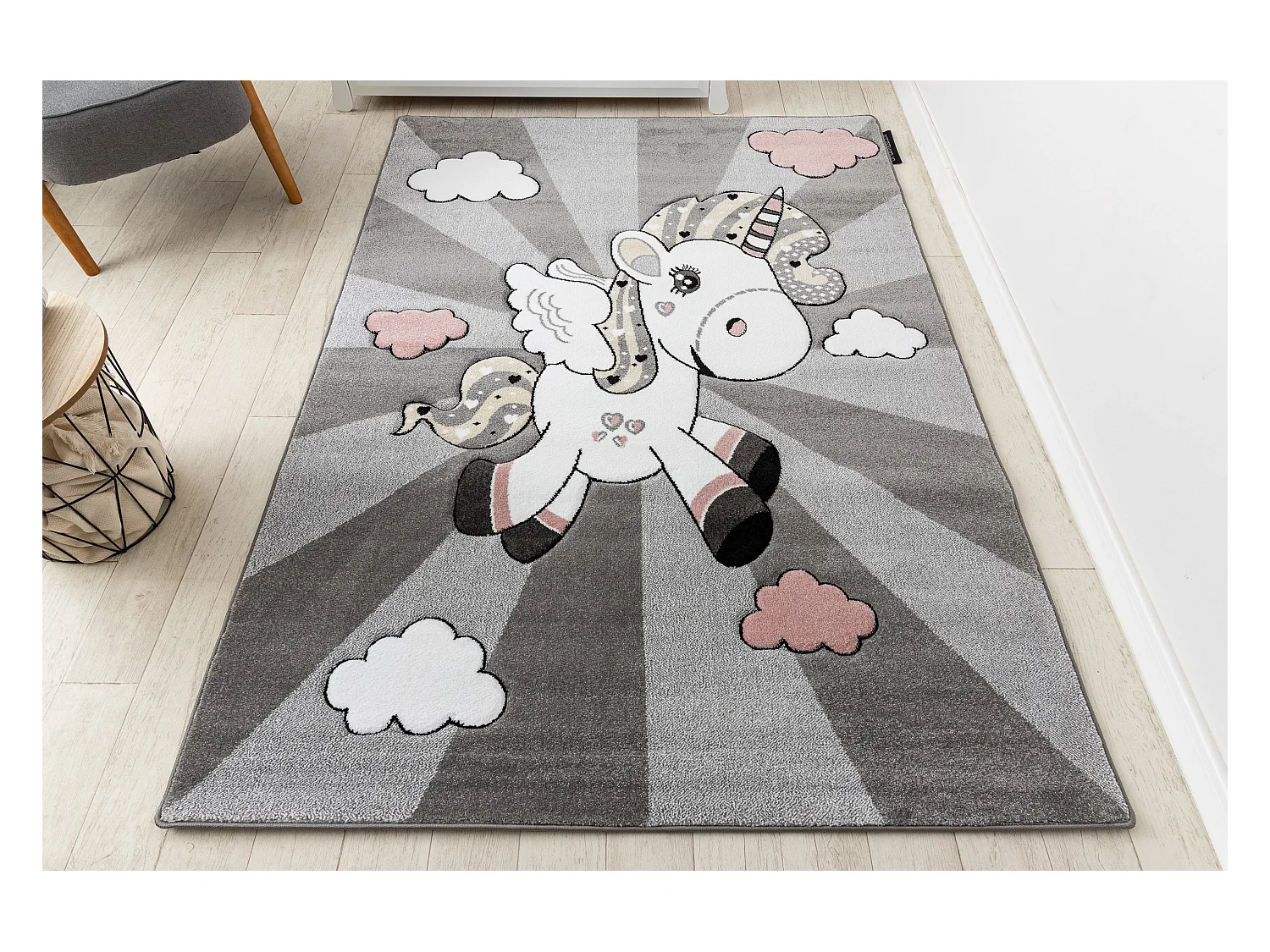 Kinderteppich PETIT UNICORN EINHORN grau 120x170 cm
