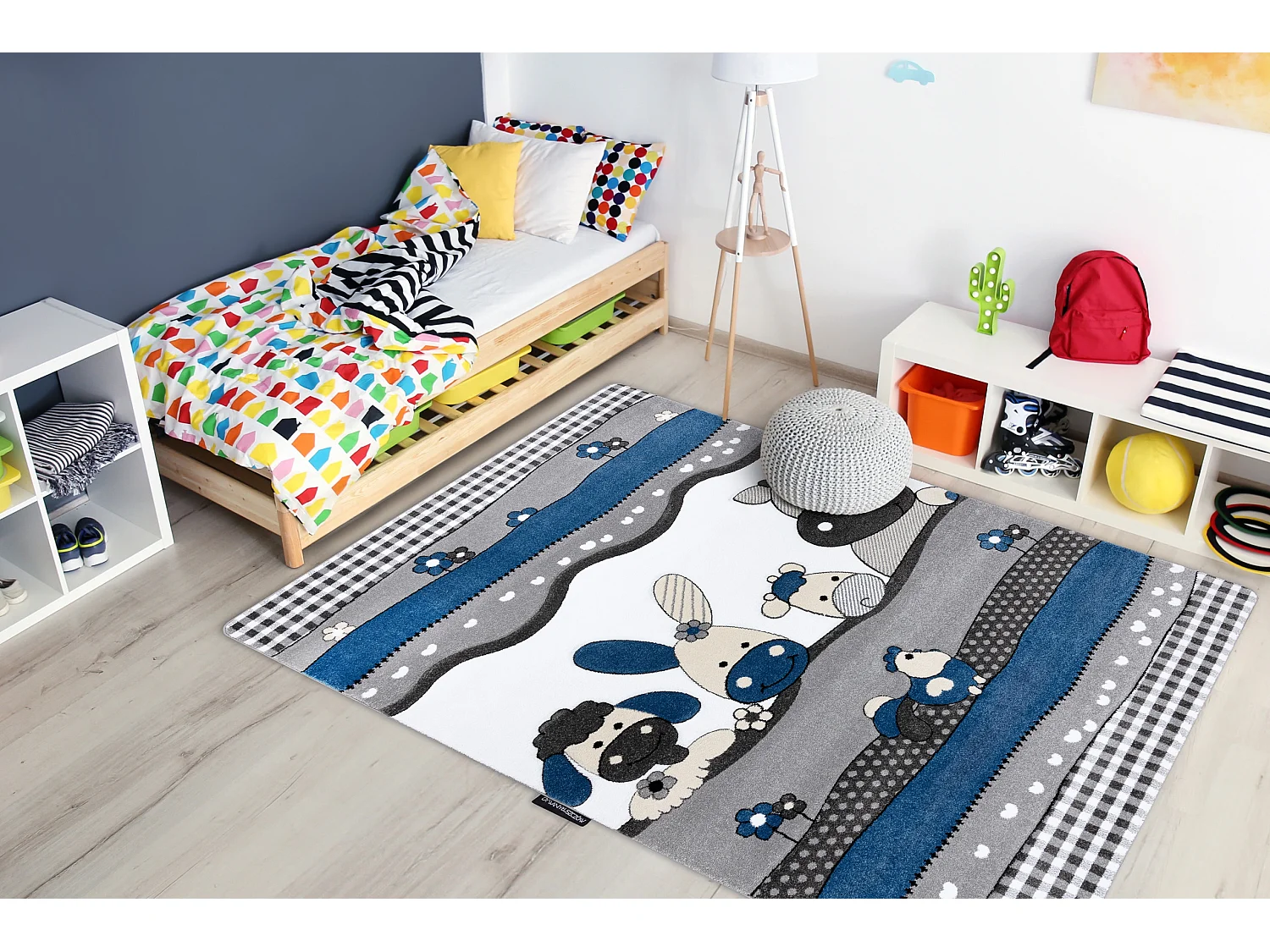 Tapijt PETIT FARM Boerderij Dieren blauw 180x270 cm