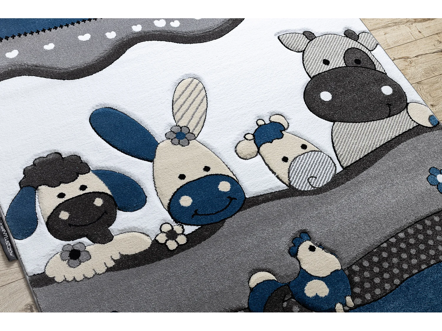 Tapijt PETIT FARM Boerderij Dieren blauw 180x270 cm