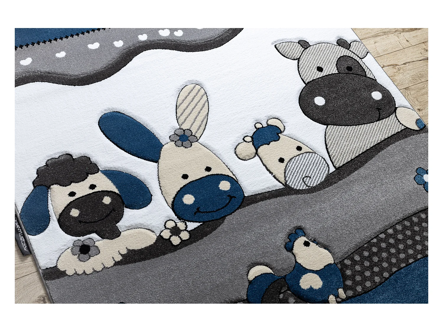 Tapijt PETIT FARM Boerderij Dieren blauw 120x170 cm