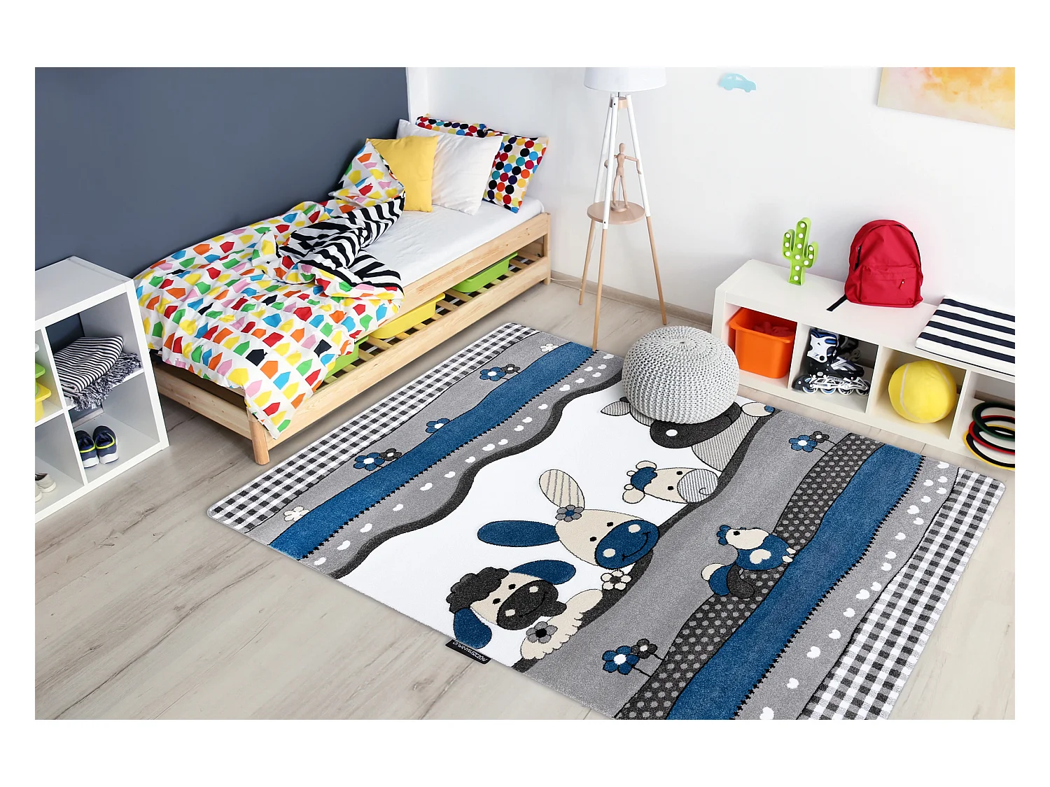 Tapis PETIT FARM FERME ANIMAUX bleu 120x170 cm