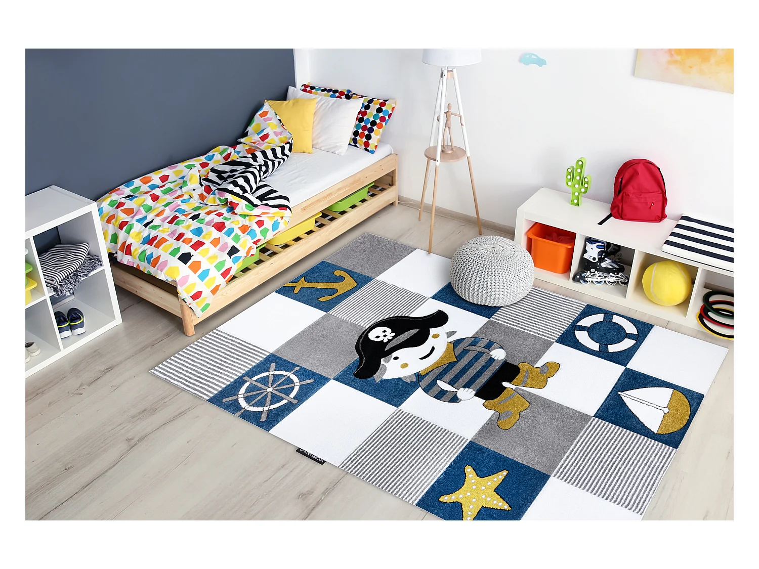 Tapis PETIT CORSAIR PIRATE NAVIRE ANCRE bleu 180x270 cm