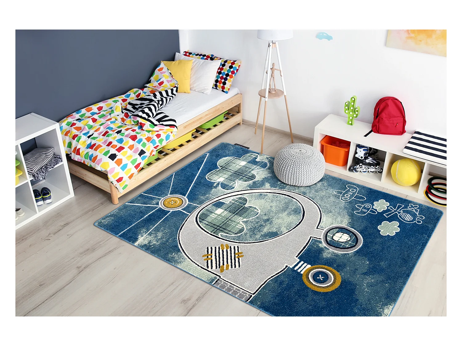 Tapis PETIT HELICOPTER hélicoptère, avions bleu 120x170 cm