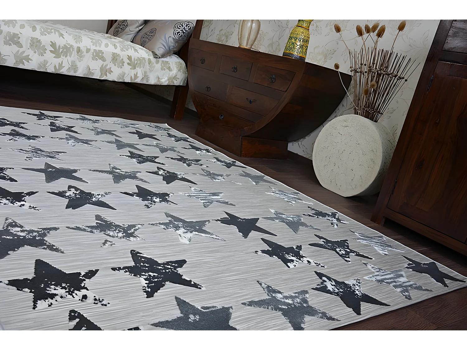 Tapis LISBOA 27219/956 Étoiles Petites étoiles Noir 80x150 cm