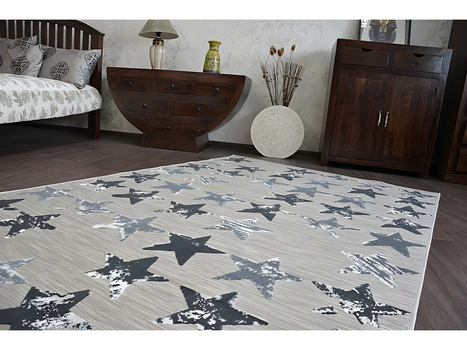 Tapis LISBOA 27219/956 Étoiles Petites étoiles Noir 80x150 cm