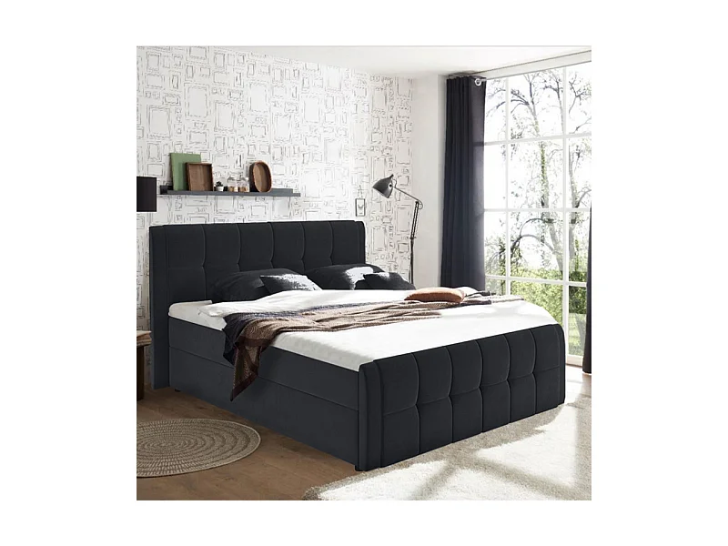 Lit boxspring 160x200 cm anthracite 2 coffres latéraux - RIVEN