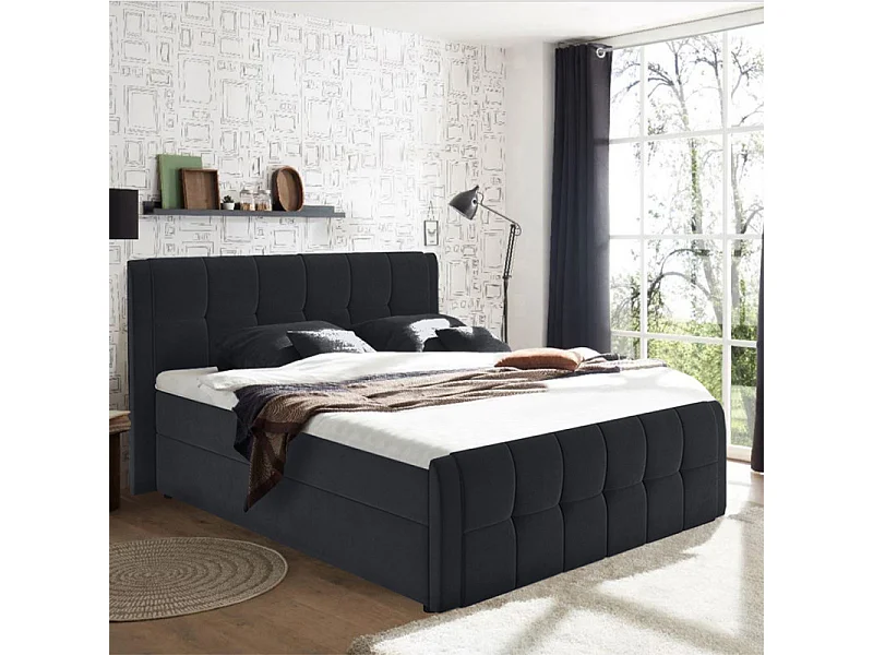 Lit boxspring 160x200 cm anthracite 2 coffres latéraux - RIVEN