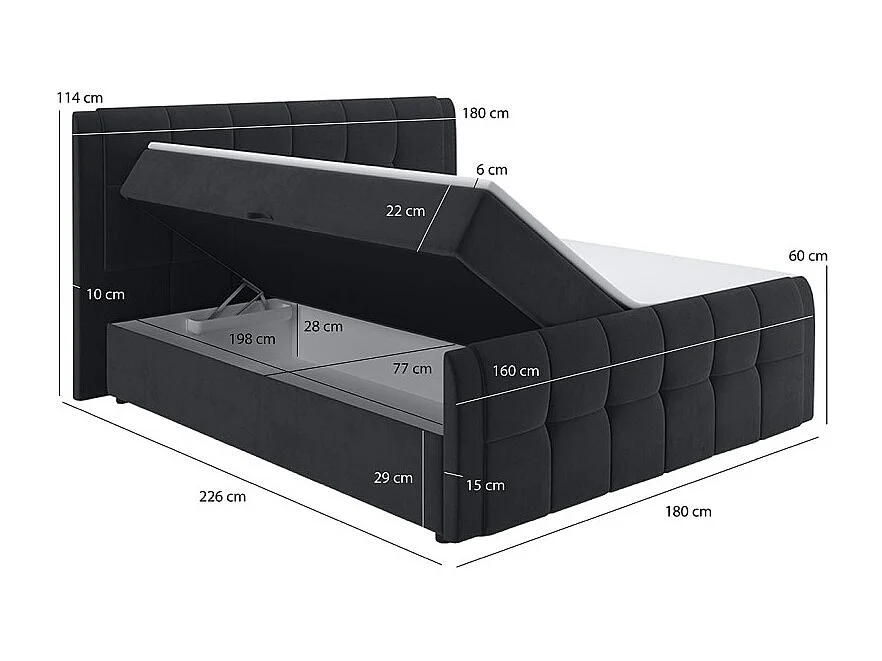 Lit boxspring 160x200 cm anthracite 2 coffres latéraux - RIVEN