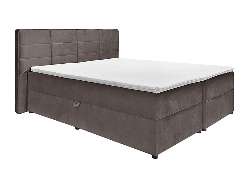Lit boxspring 180x200 velours taupe 2 rangement latéraux - BRANDON