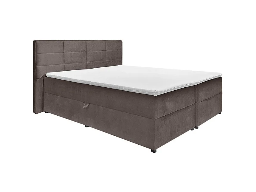 Lit boxspring 180x200 velours taupe 2 rangement latéraux - BRANDON