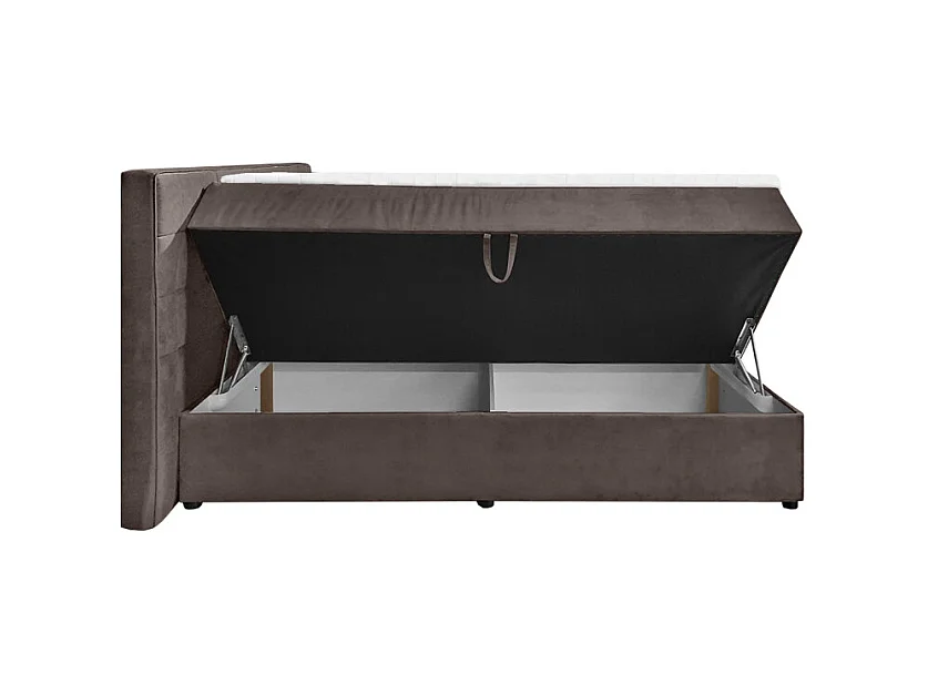 Lit boxspring 180x200 velours taupe 2 rangement latéraux - BRANDON