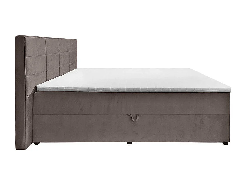 Lit boxspring 180x200 velours taupe 2 rangement latéraux - BRANDON