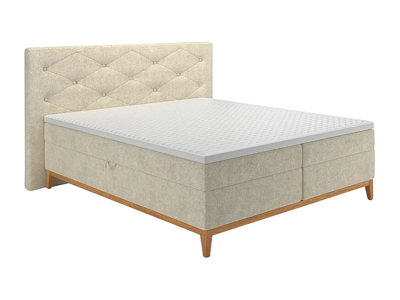 Lit boxspring 180x200 cm tissu écru 2 coffres rangement - SKY