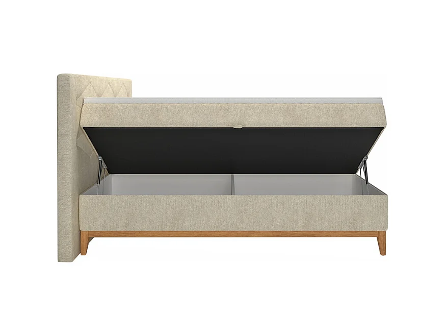 Lit boxspring 180x200 cm tissu écru 2 coffres rangement - SKY