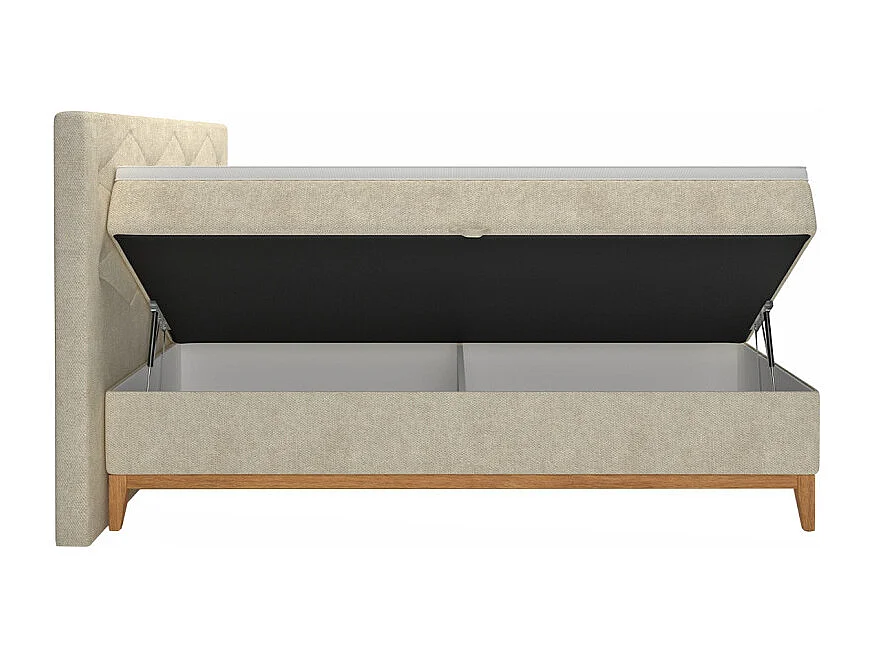 Lit boxspring 180x200 cm tissu écru 2 coffres rangement - SKY