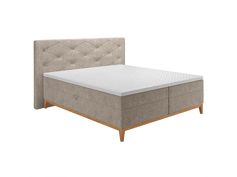Lit boxspring 160x200 cm tissu beige avec matelas et surmatelas - SKY