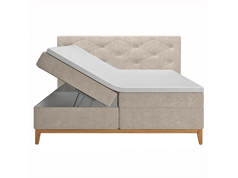 Lit boxspring 160x200 cm tissu beige avec matelas et surmatelas - SKY
