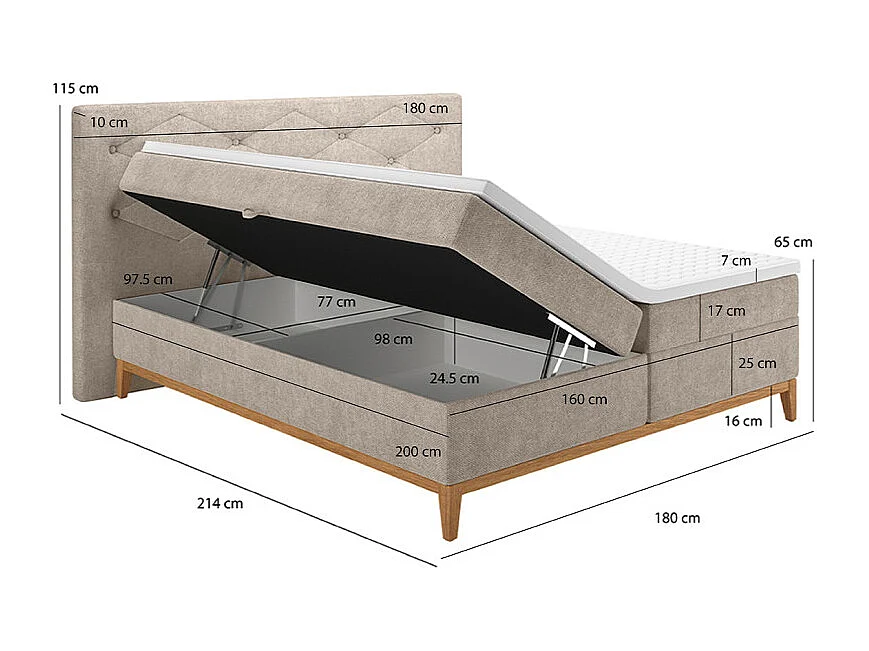 Lit boxspring 160x200 cm tissu beige avec matelas et surmatelas - SKY