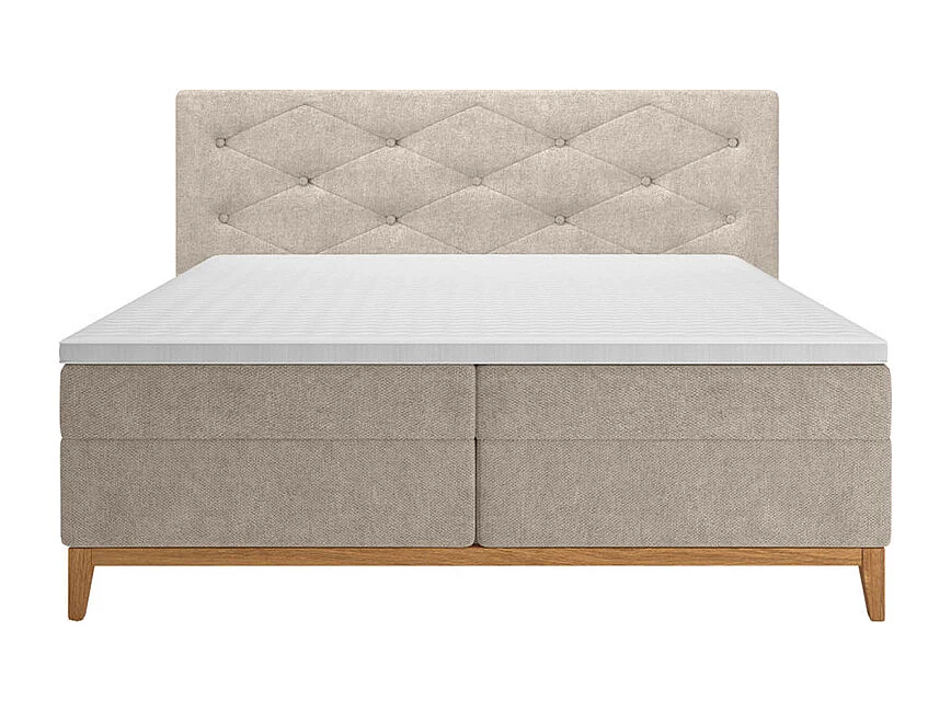 Lit boxspring 160x200 cm tissu beige avec matelas et surmatelas - SKY